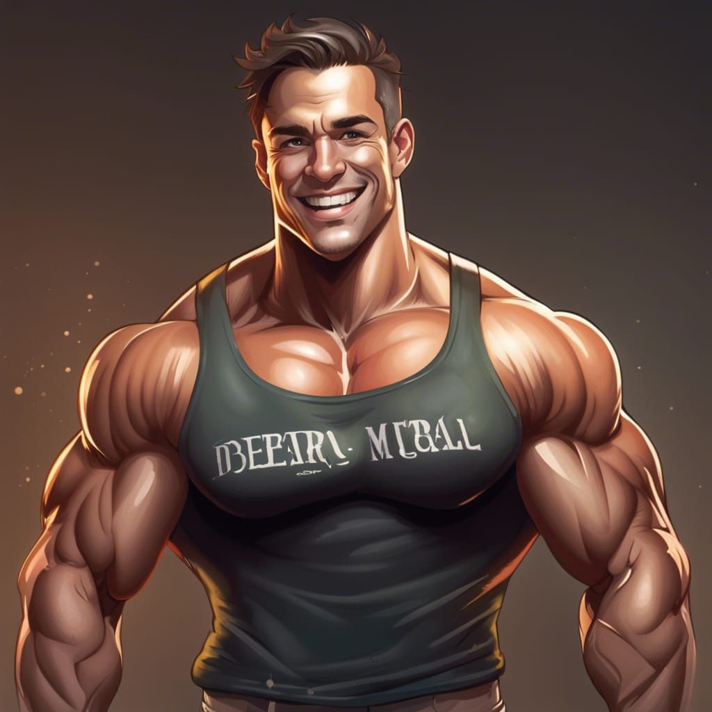 Handsome Bodybuilder Flexing Hyper Muscles in Splash Art