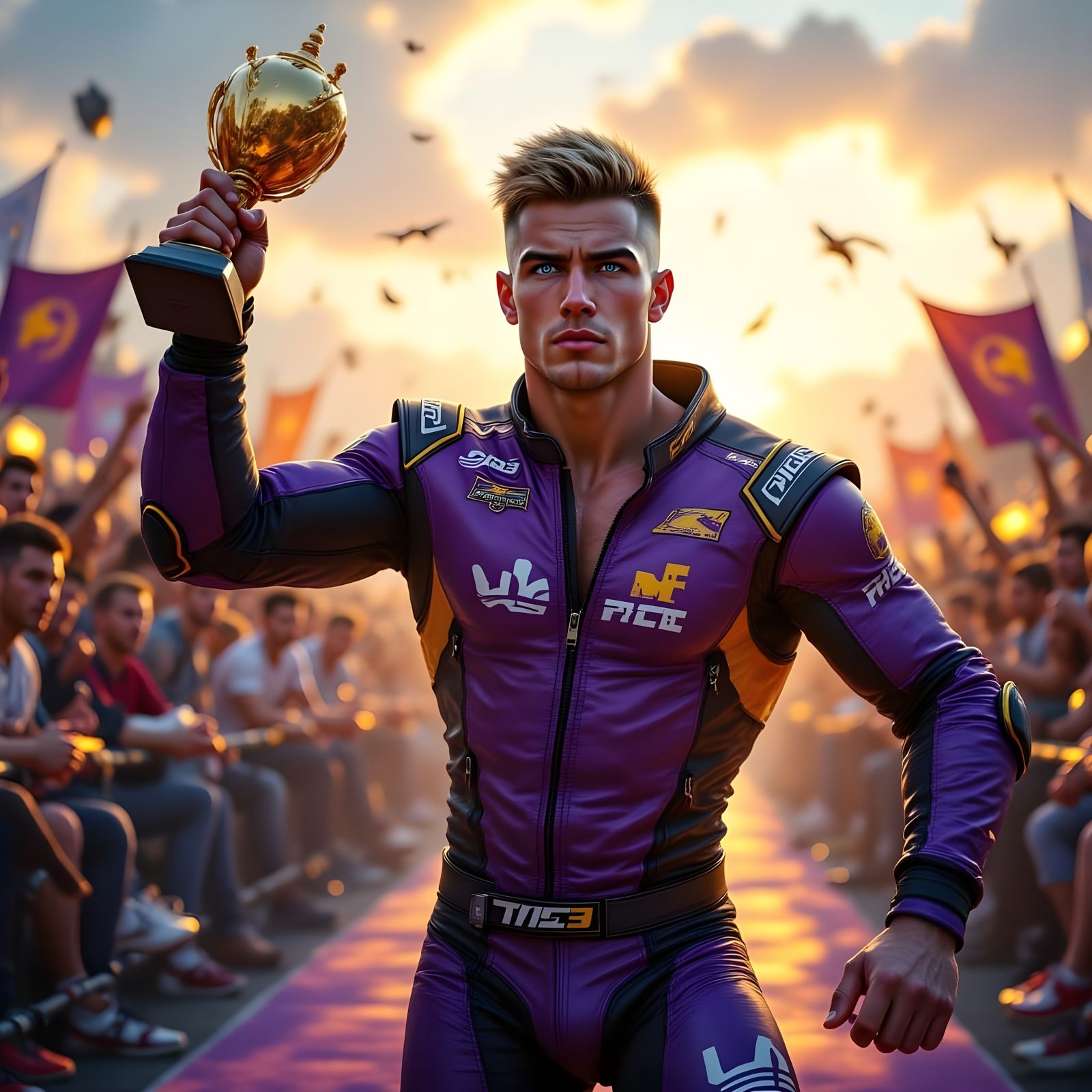 Motorbike Racer Victorious in Dark Fantasy Style