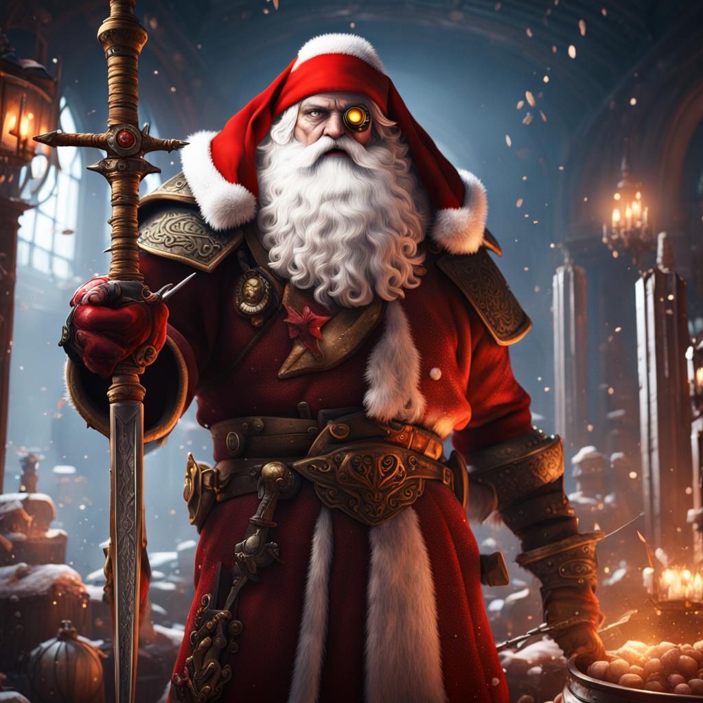 Santa Oden with Swords: Detailed Matte Painting