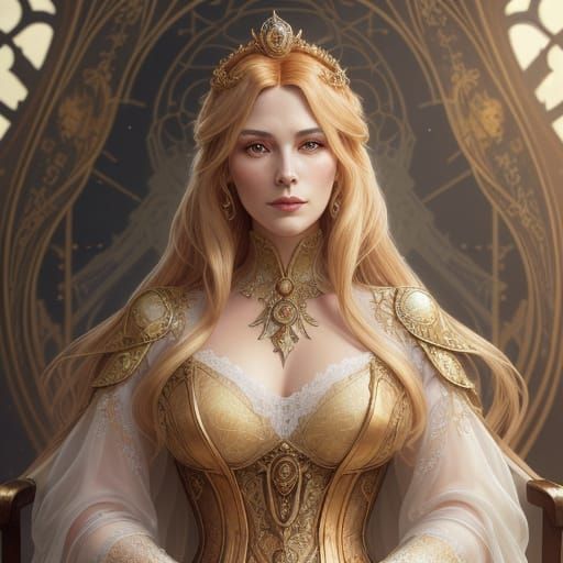 Noblewoman with Golden Sun Crown in Art Nouveau Style