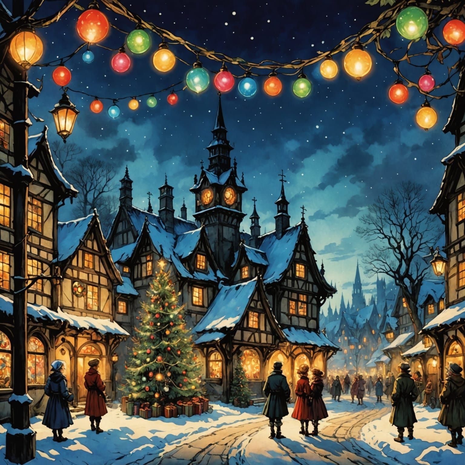 Surreal Winter Wonderland in Vibrant Colorful Style