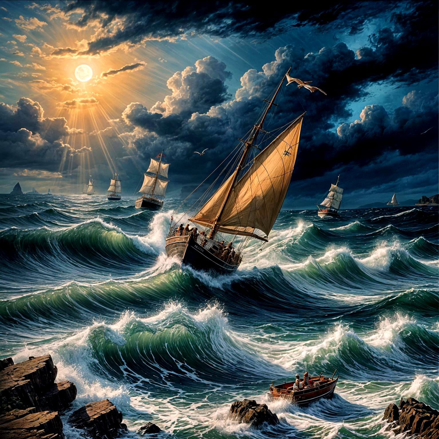 Boat on the Sea of Hebrides at Night