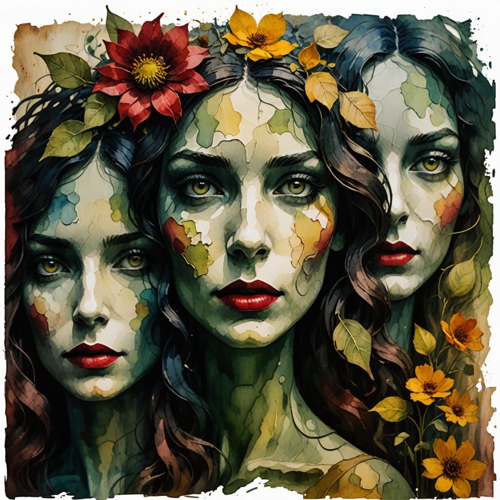 Vibrant Surrealist Portrait of a Woman with Flowers in Her H...