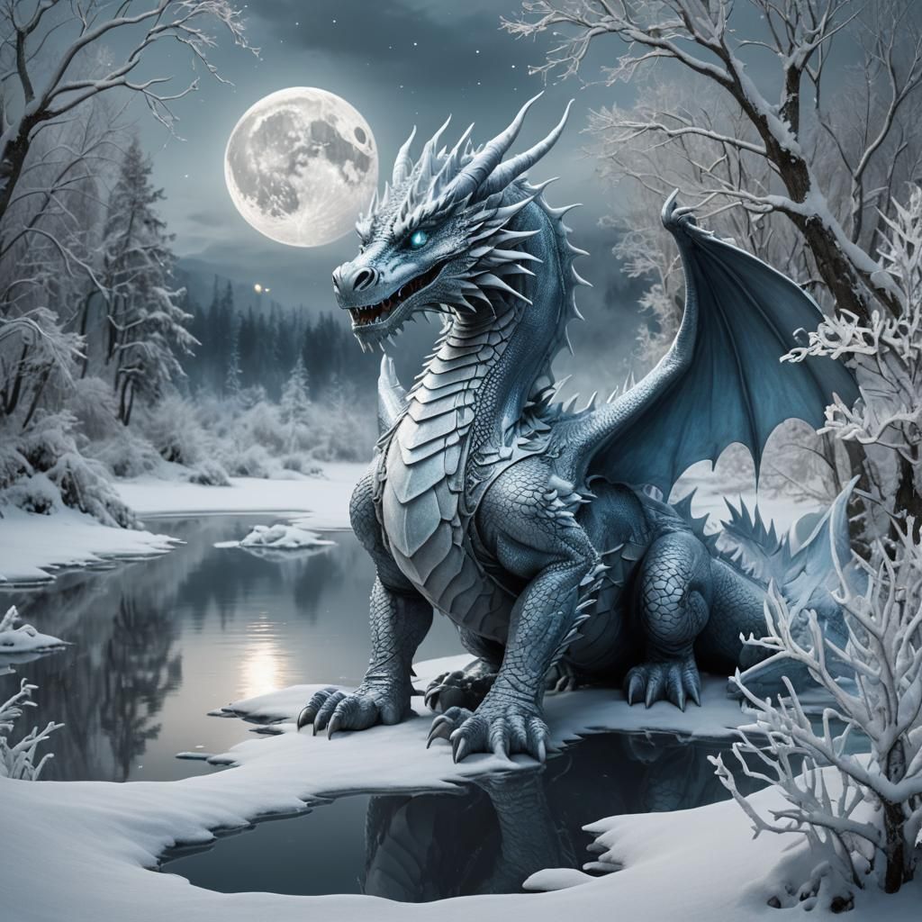 Serene Snow Dragon in Winter Wonderland