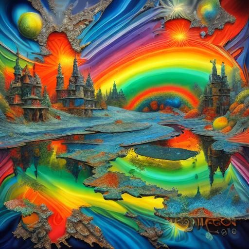 Whirling Fractal Rainbow in Glossy Oil Painting Style
