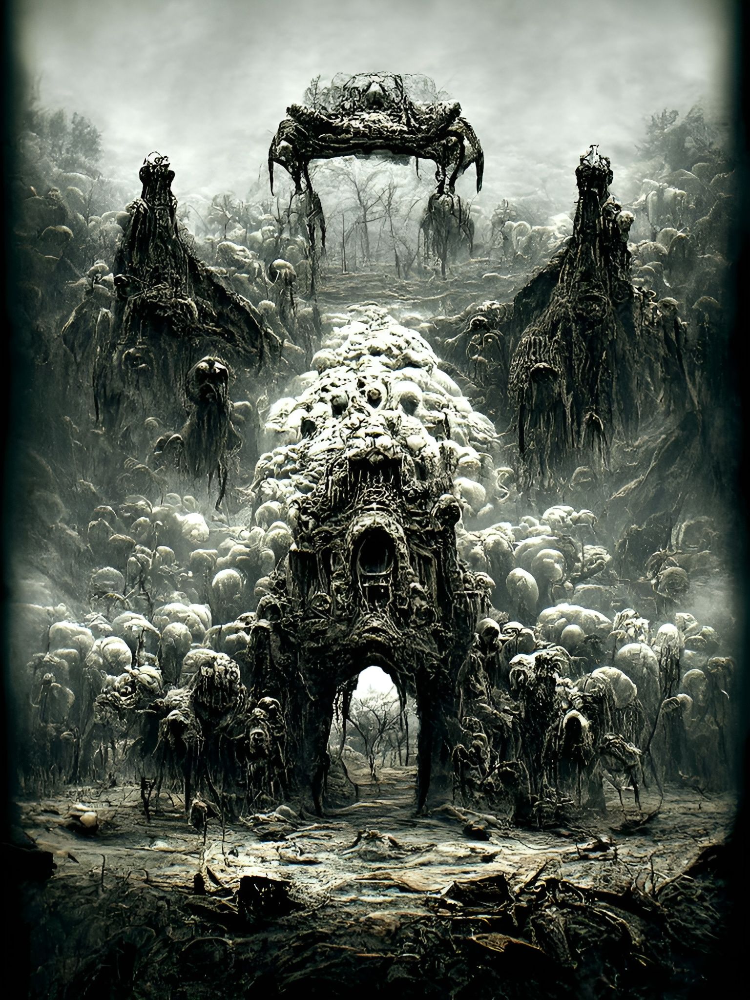 Enigmatic Horrors Landscape in Dark Fantasy Style