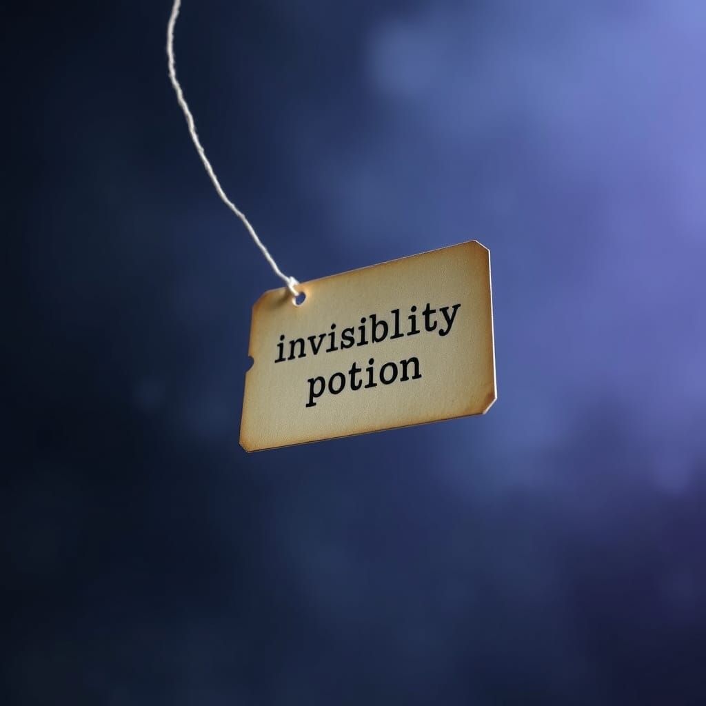 A label floating in the void. The label reads ‘invisibility ...
