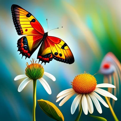 Colorful Butterflies on Flower, Detailed Image
