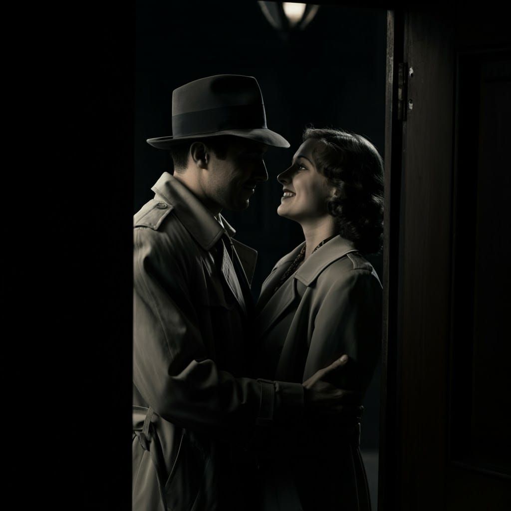 Film Noir Embrace: A 1930s Romance in Shadow