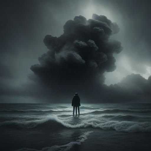 Serene Figure Amidst Storm: Cinematic Film Still