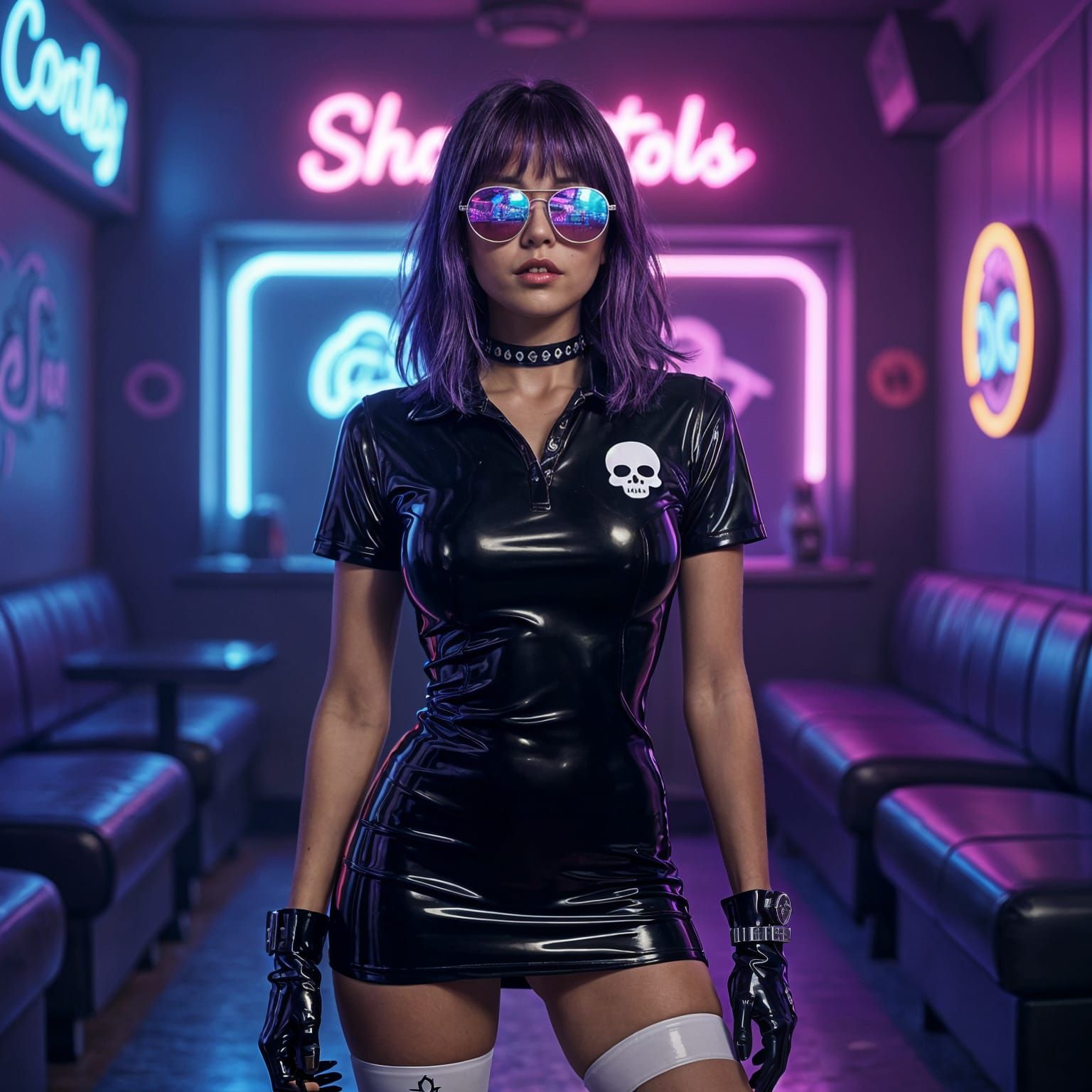 Goth Girl in Latex Dress Poses Backstage