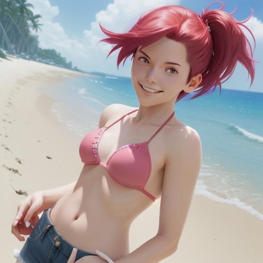 Anime Beach Scene in Studio Ghibli Style