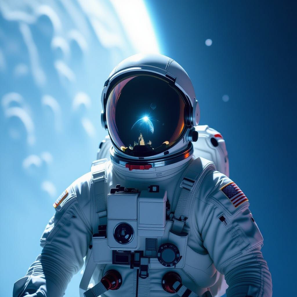 Astronaut Adrift Reflecting Lonely Planet in Cosmic Void