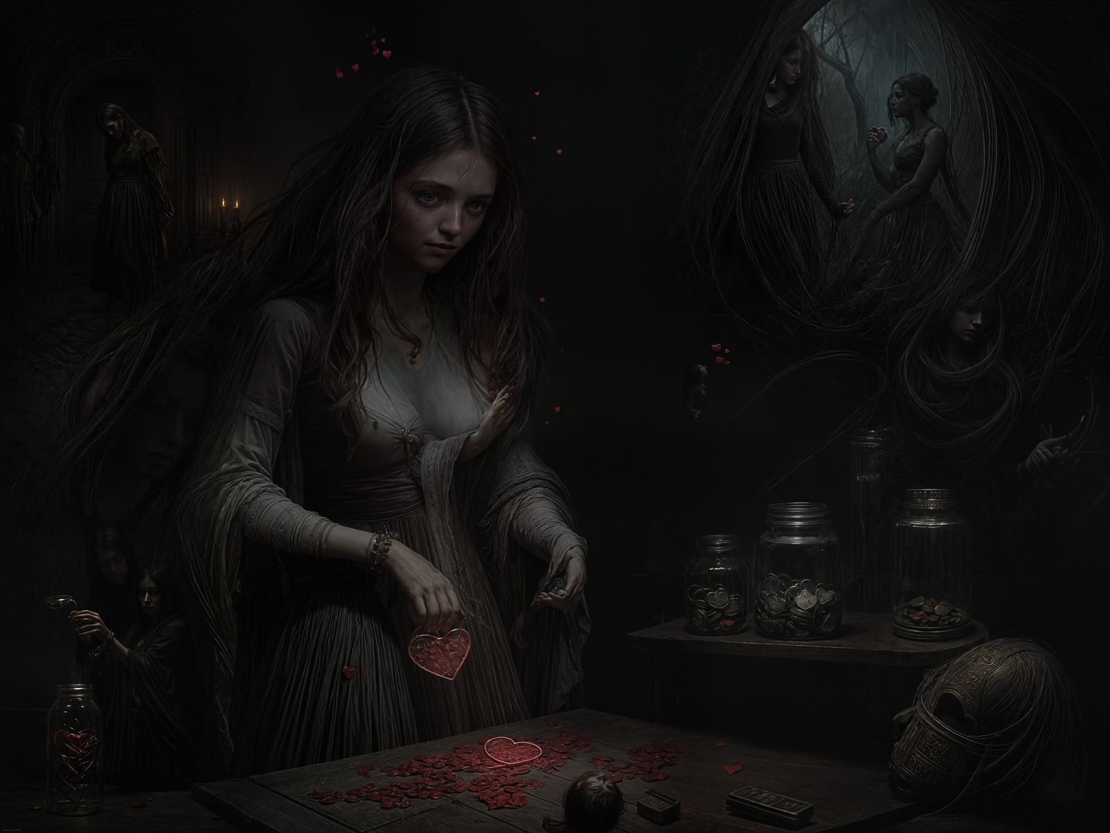 Collecting Her Jar of Hearts: Gothic Horror Illustration