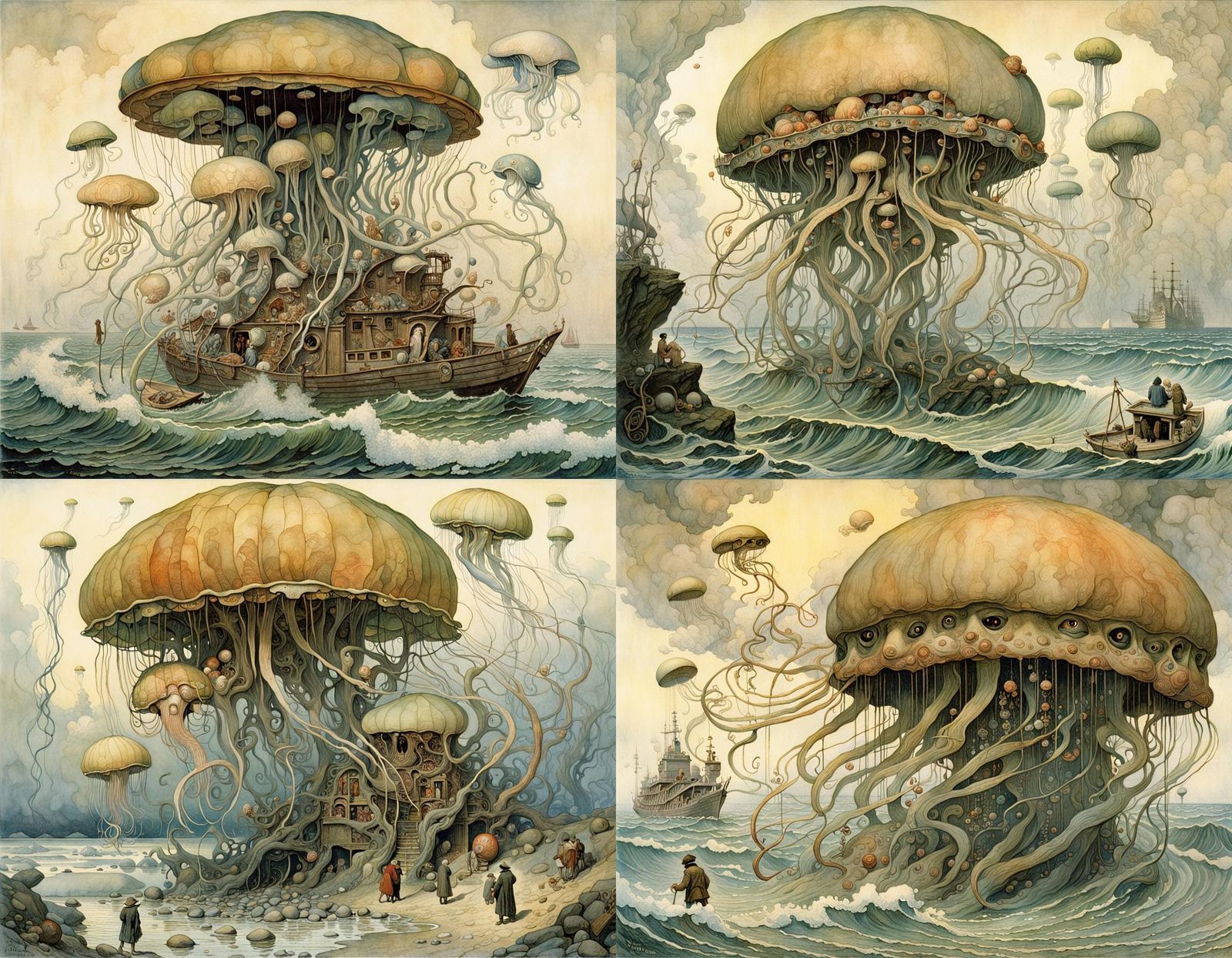 Intricate Mutant Jellyfish Horror Scene