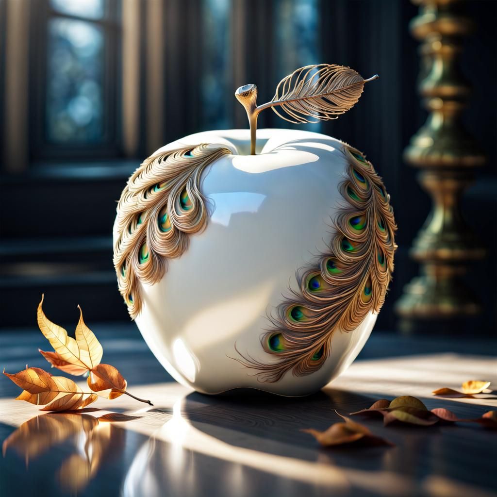 Crystal Apple with Peacocks and Gold Filigree