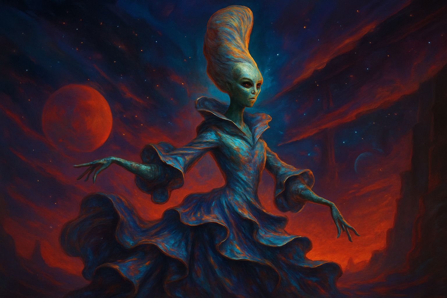 Space-Time Fabric Couture, Flouncing in Colour-Time Shift