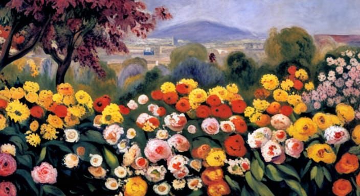 Paradise Garden in Bloom: Impressionistic Style