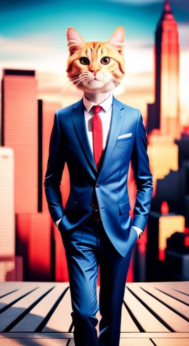 Cute Cat in Suit: Hyper-Realistic 3D Render