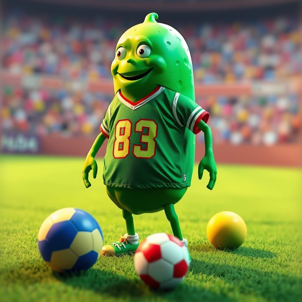 Giant Pickle Athlete in Vibrant Digital Art Style