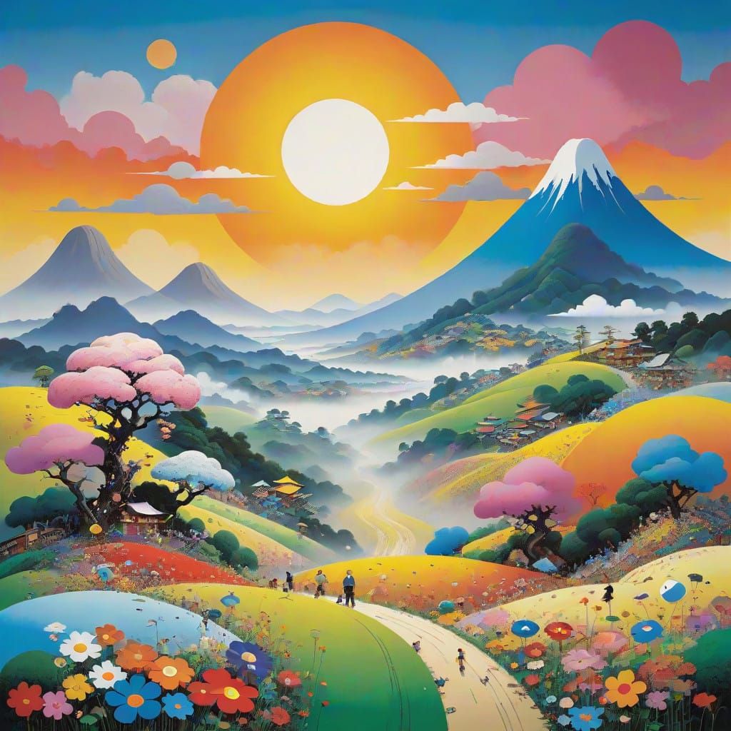 Surreal Sunrise Landscape in Vibrant Color Palette