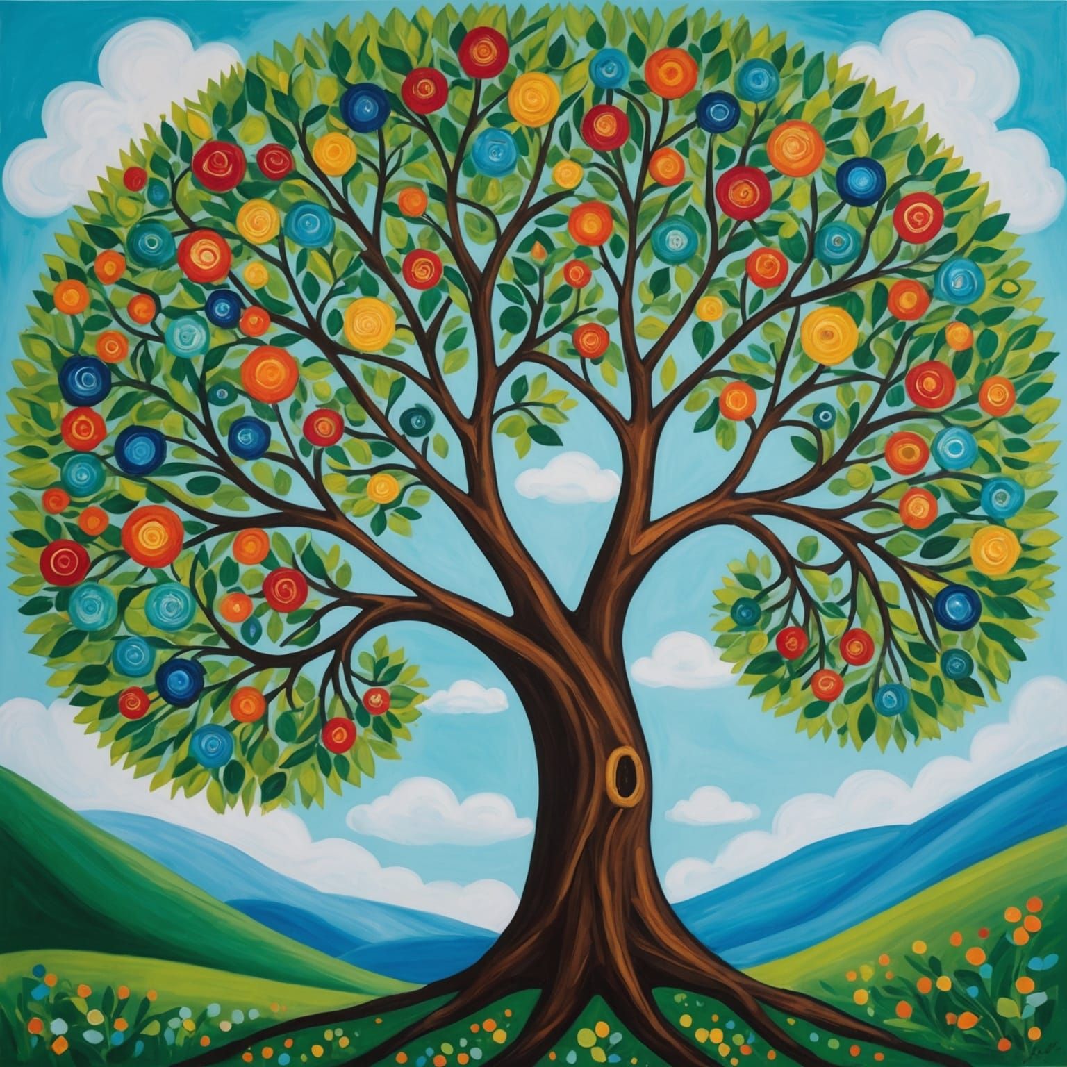 The tree of wisdom in the Style of Laura Teti, acrylic paint...