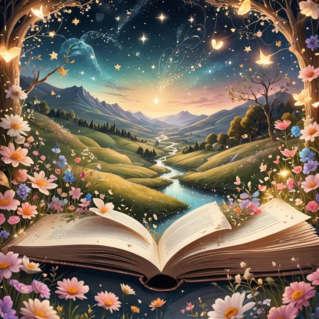 Magical Landscape Revealed in Open Book: Mystical Digital Ar...