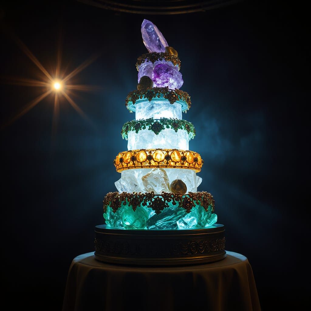 Gemstone Cake: A Photorealistic Cinematic Still