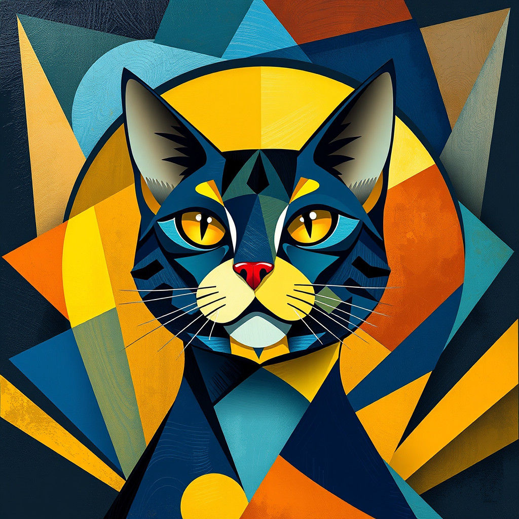 Vibrant Art Deco Cat Portrait in Neo-Cubism Style