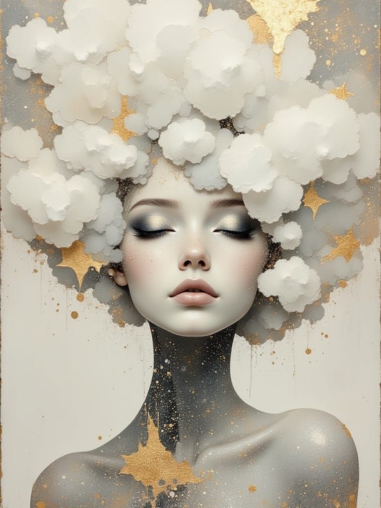 Celestial Figure with Luminous Cloud Hair