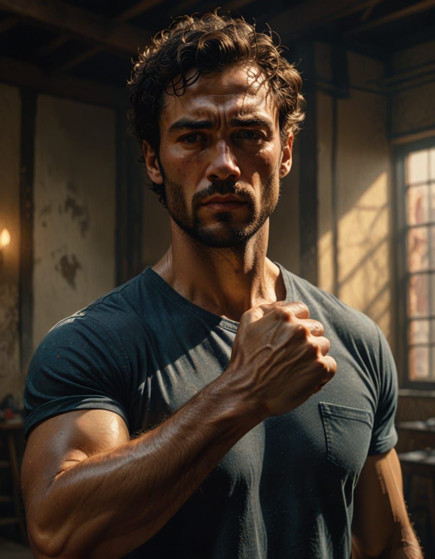 Angry Muscular Man in Richter-esque Digital Art
