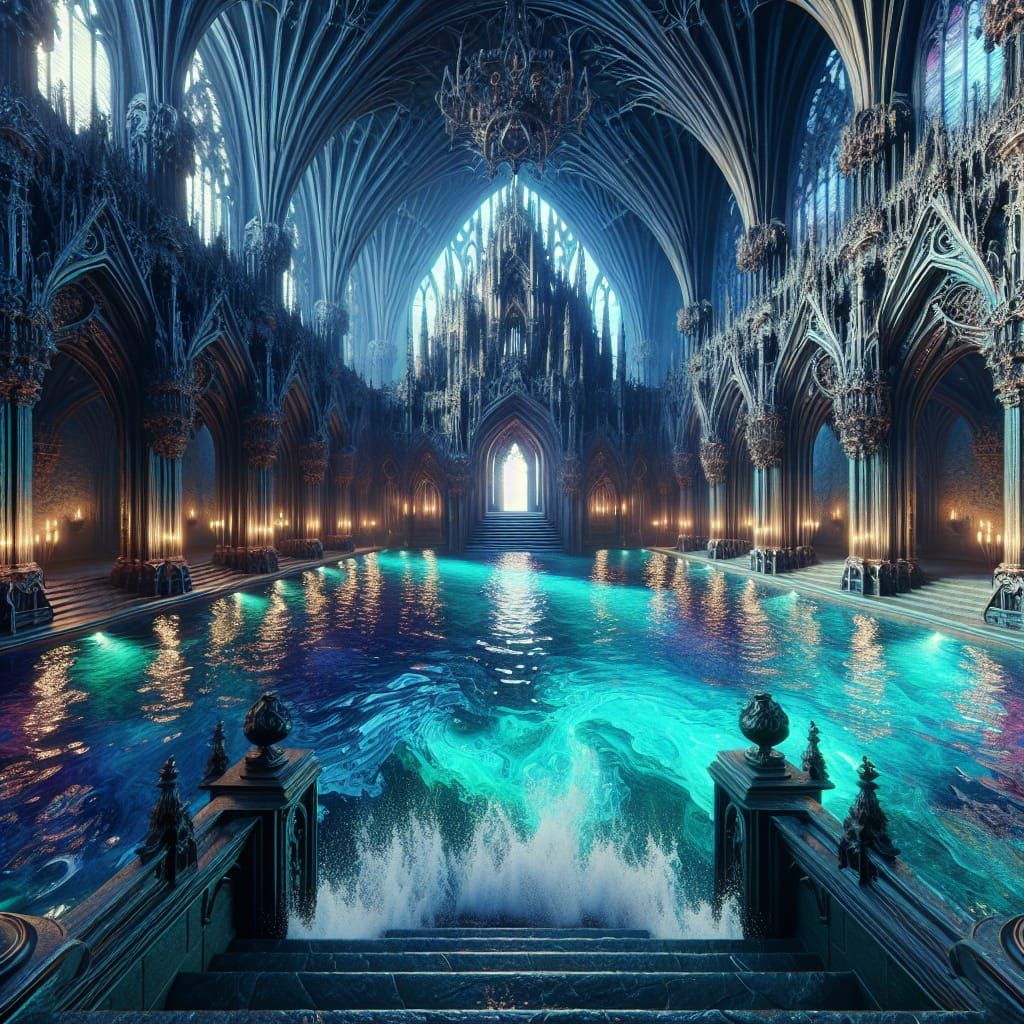 Gothic Swimming Pool Matte Painting in 8K