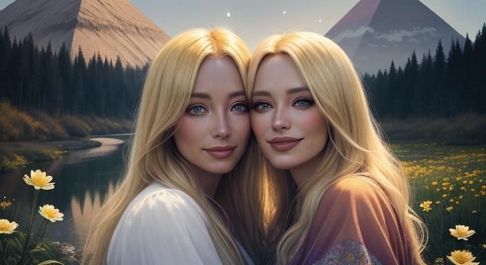 Radiant Woman in Ethereal Landscape, Colorful Portrait