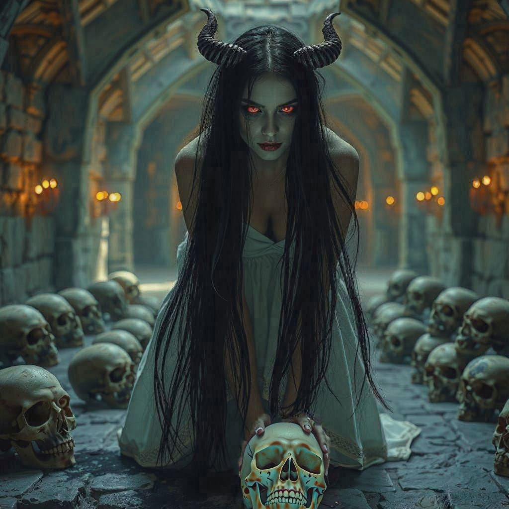 Demonic Guardian in Dark Crypt: Photorealistic Dark Fantasy