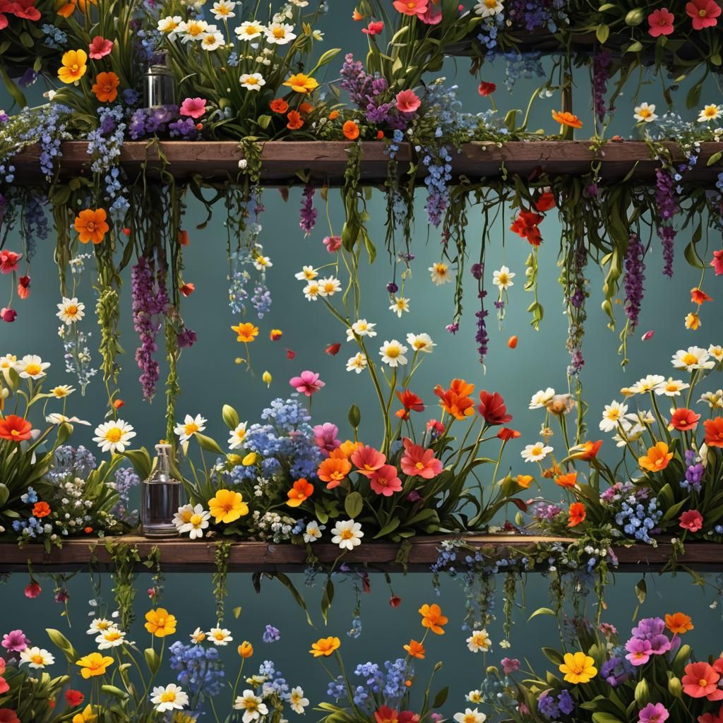 Hanging Flowers from Bar in Detailed 3D Rendering