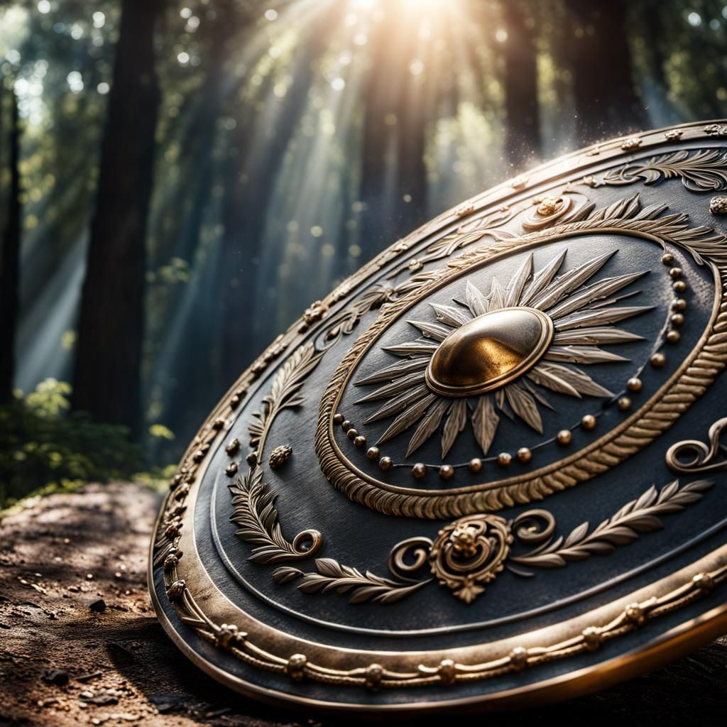 Ancient Roman Shield Withstanding Sword Blow in HDR