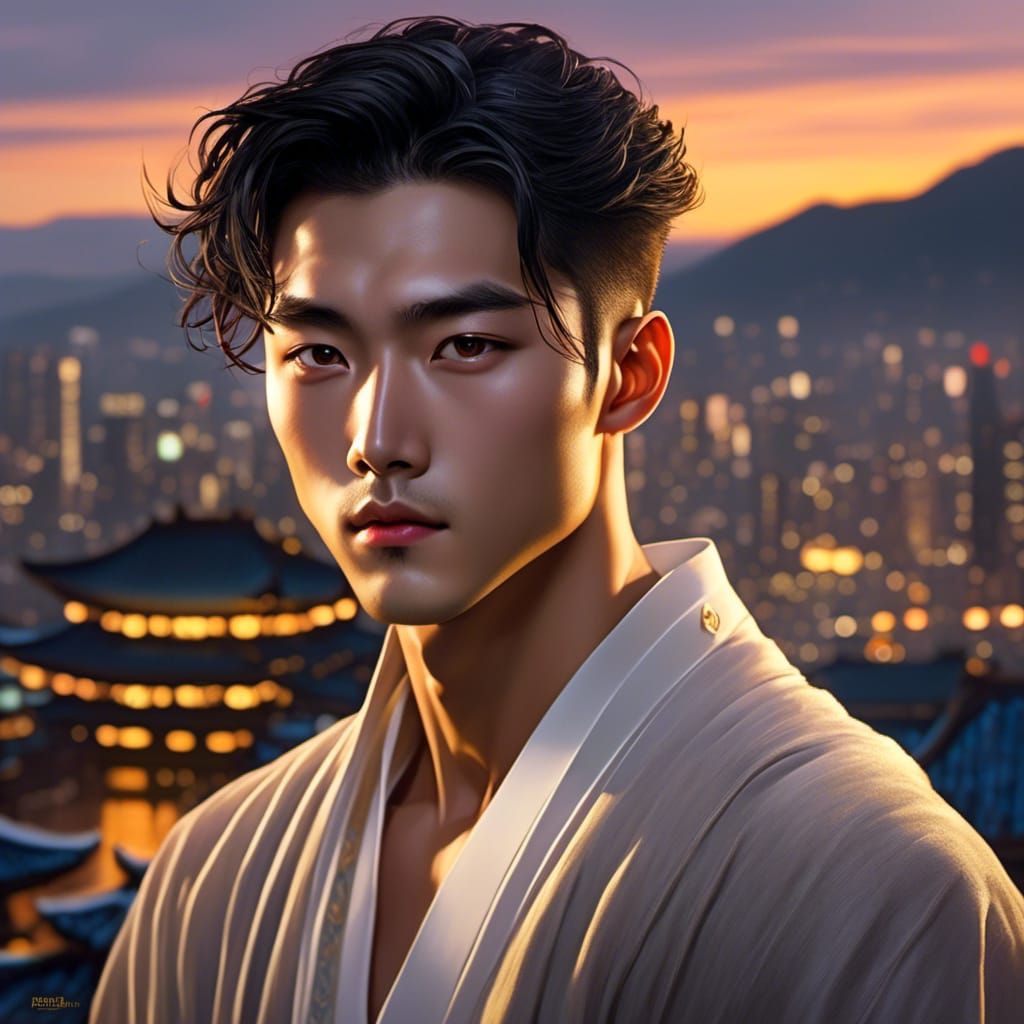 Cute Korean Man with Iroquois Haircut in Seoul