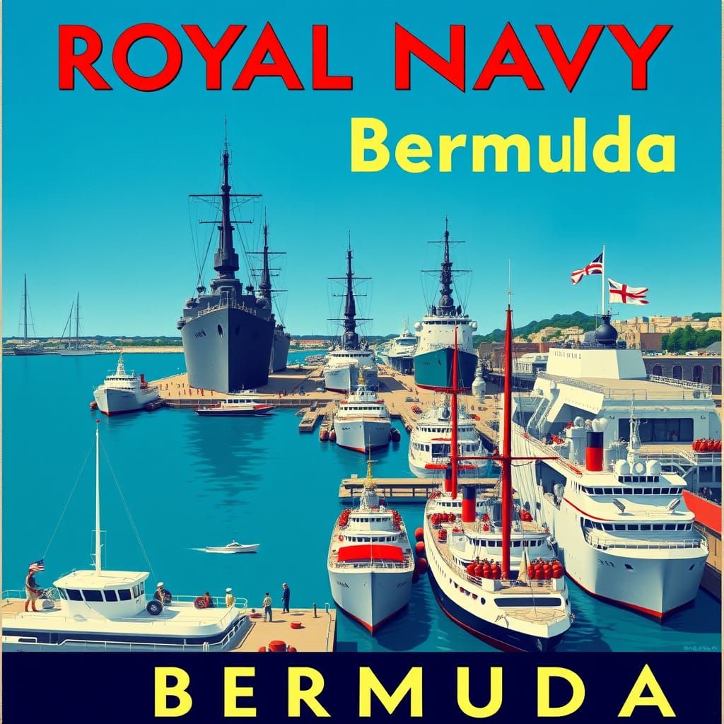 Vintage Art Deco Travel Poster: Bermuda Dockyard