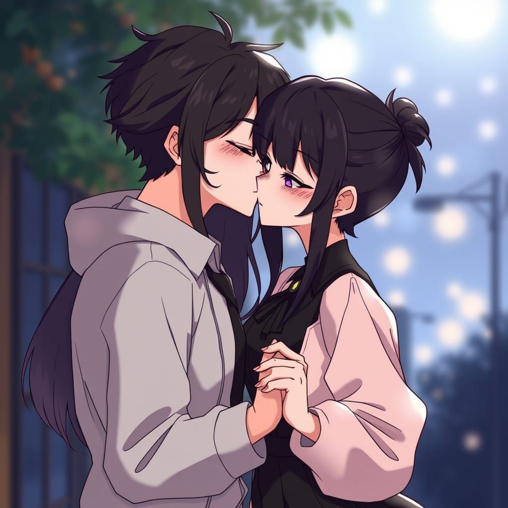 Romantic Anime Couple in Black