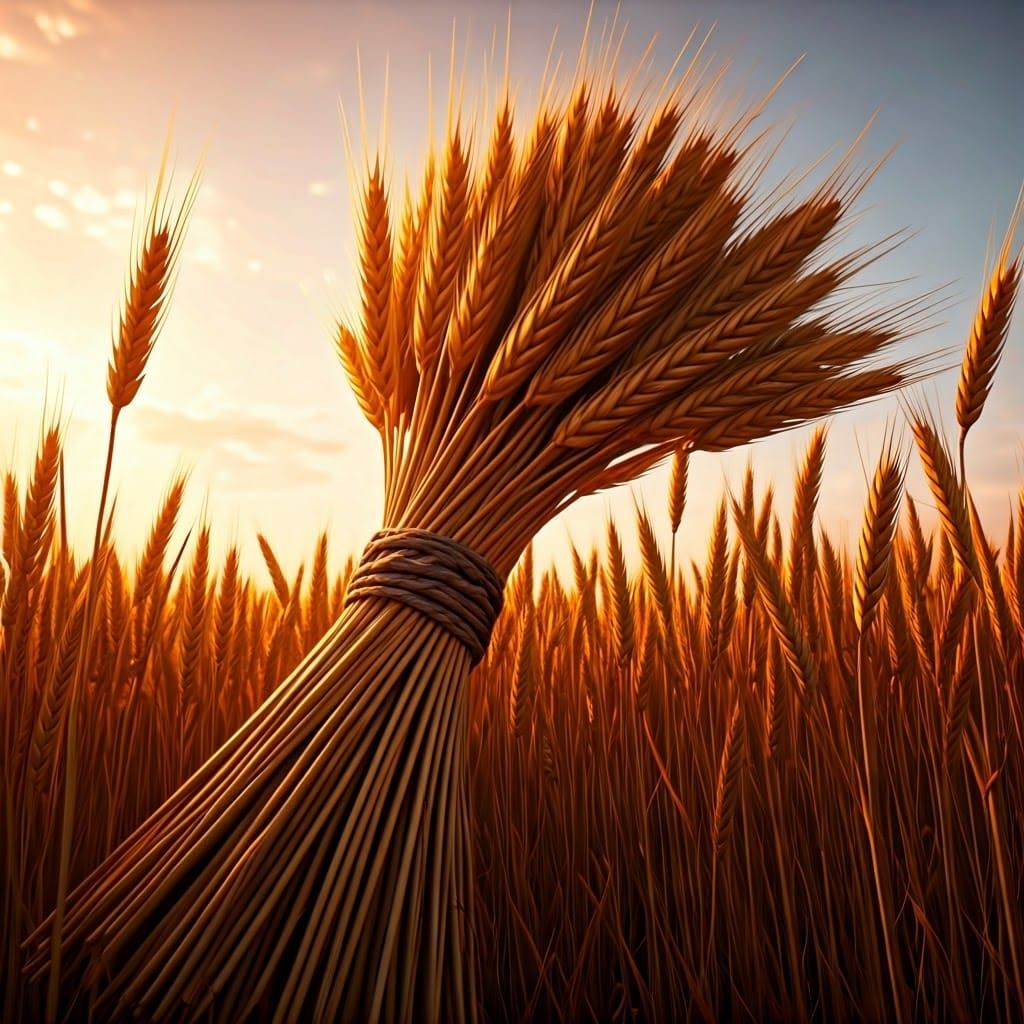 Majestic Wheat Sheaf Bundles Sway Amidst Vibrant Wheat Colle...