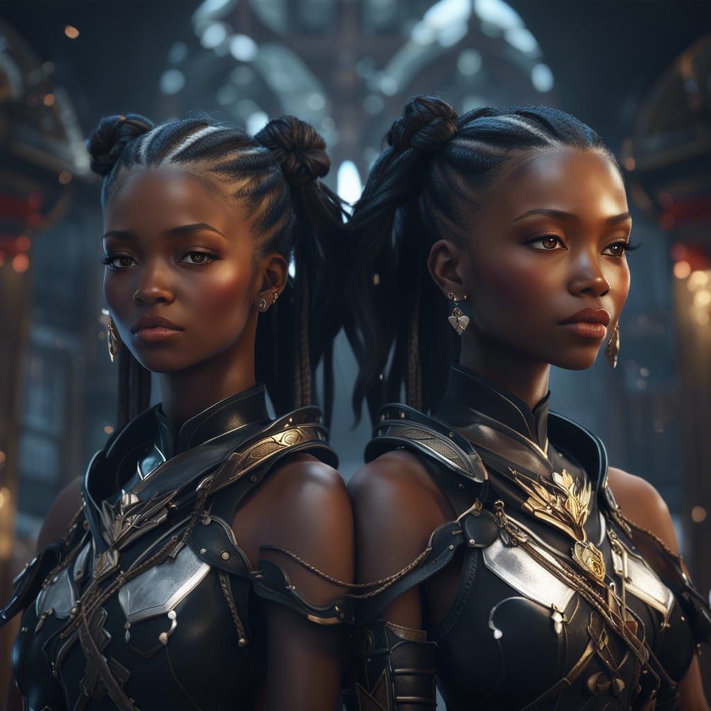 Beautiful Twin Sister Warriors in Anime Style