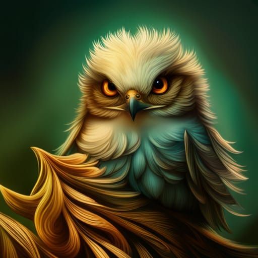 Intricate Blue Bird with Fractal Flowers, Pixel Art