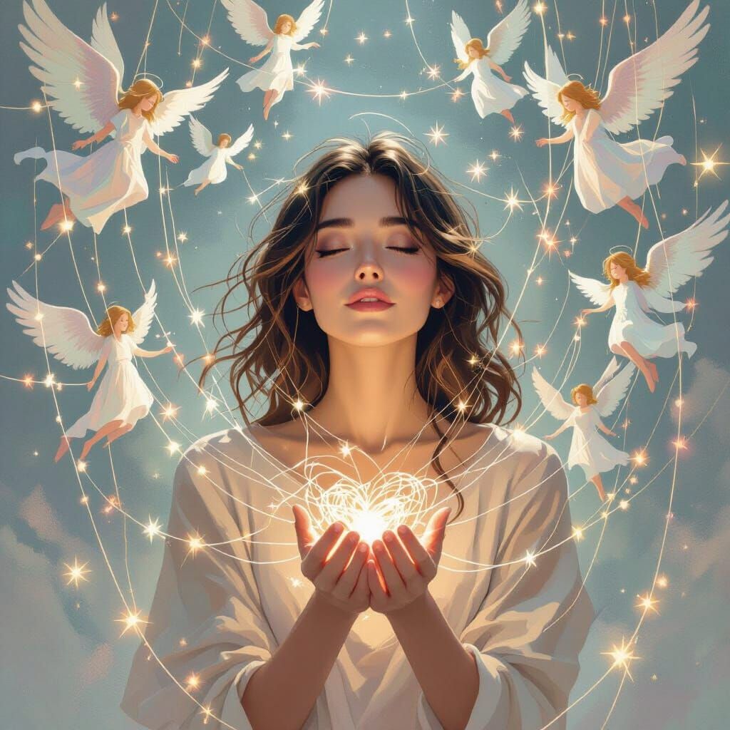 Angelic Web of Love and Light: Whimsical Pastel Art