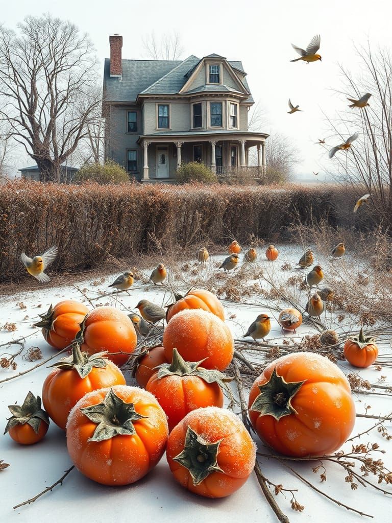 Frosted Persimmons in Abandoned Garden
