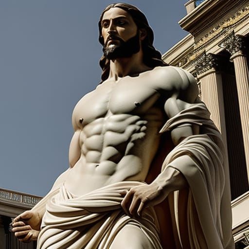 Hyperrealistic Rococo Statue of Muscular Jesus