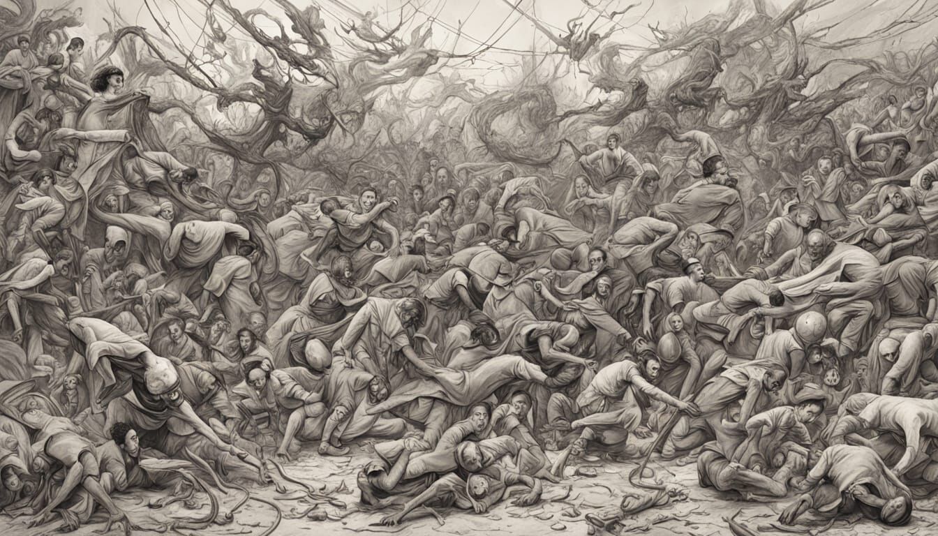 Dynamic Ink Mural of Chaos and Destruction