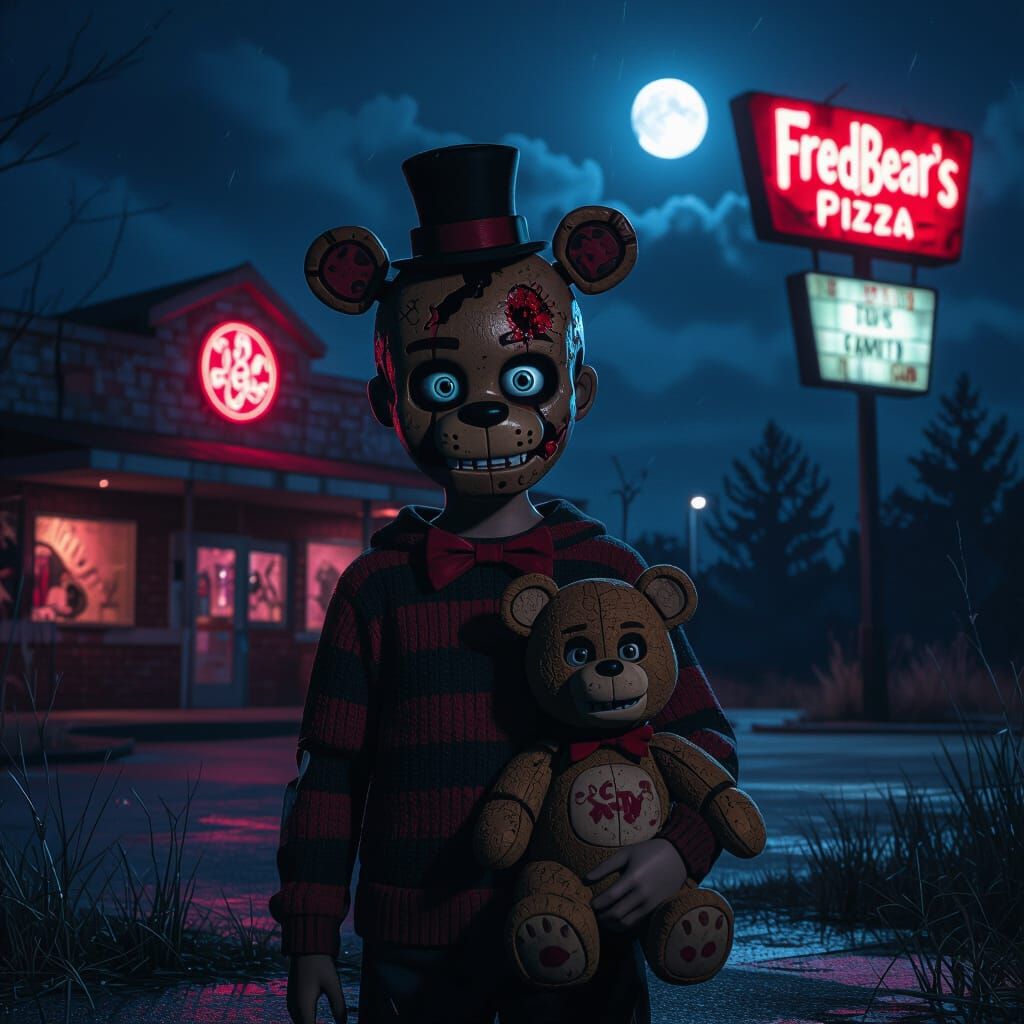 Creepy Abandoned Pizzeria at Night with Haunting Child