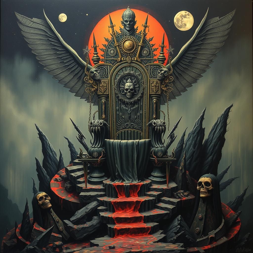 Dystopian Art Deco Throne in Heavy Metal Style