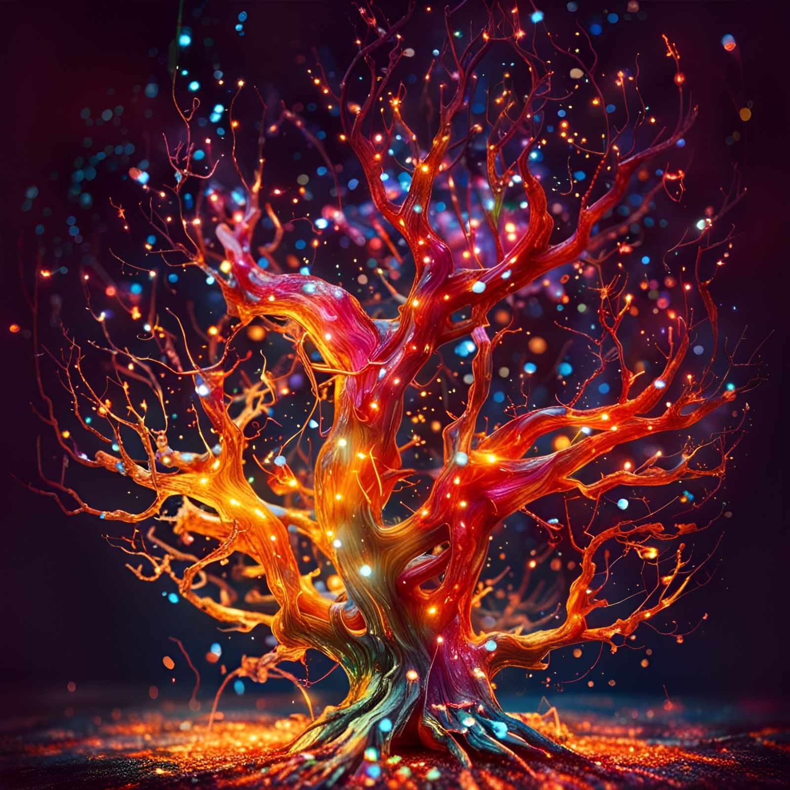 Fiery Tree of Light: Maximalist Digital Art