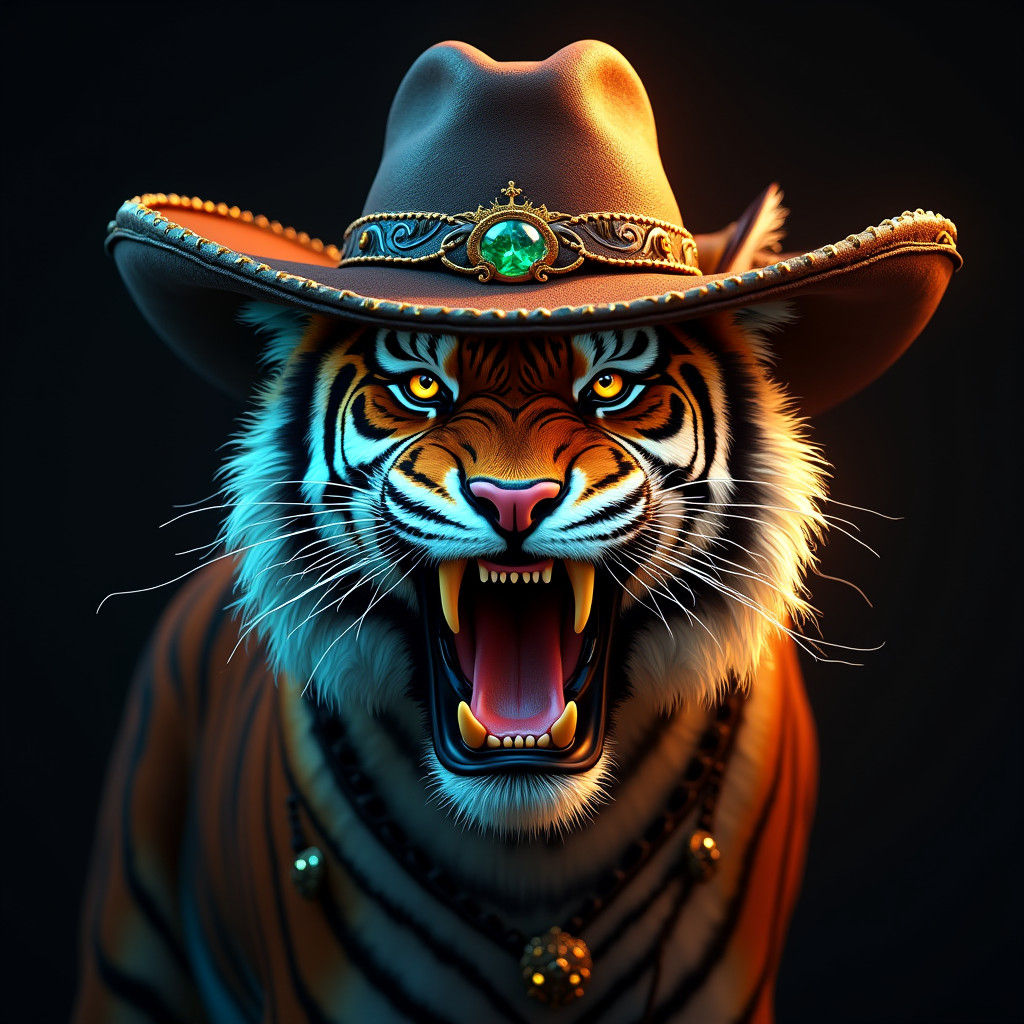 Majestic Tiger in Cowboy Hat Portrait